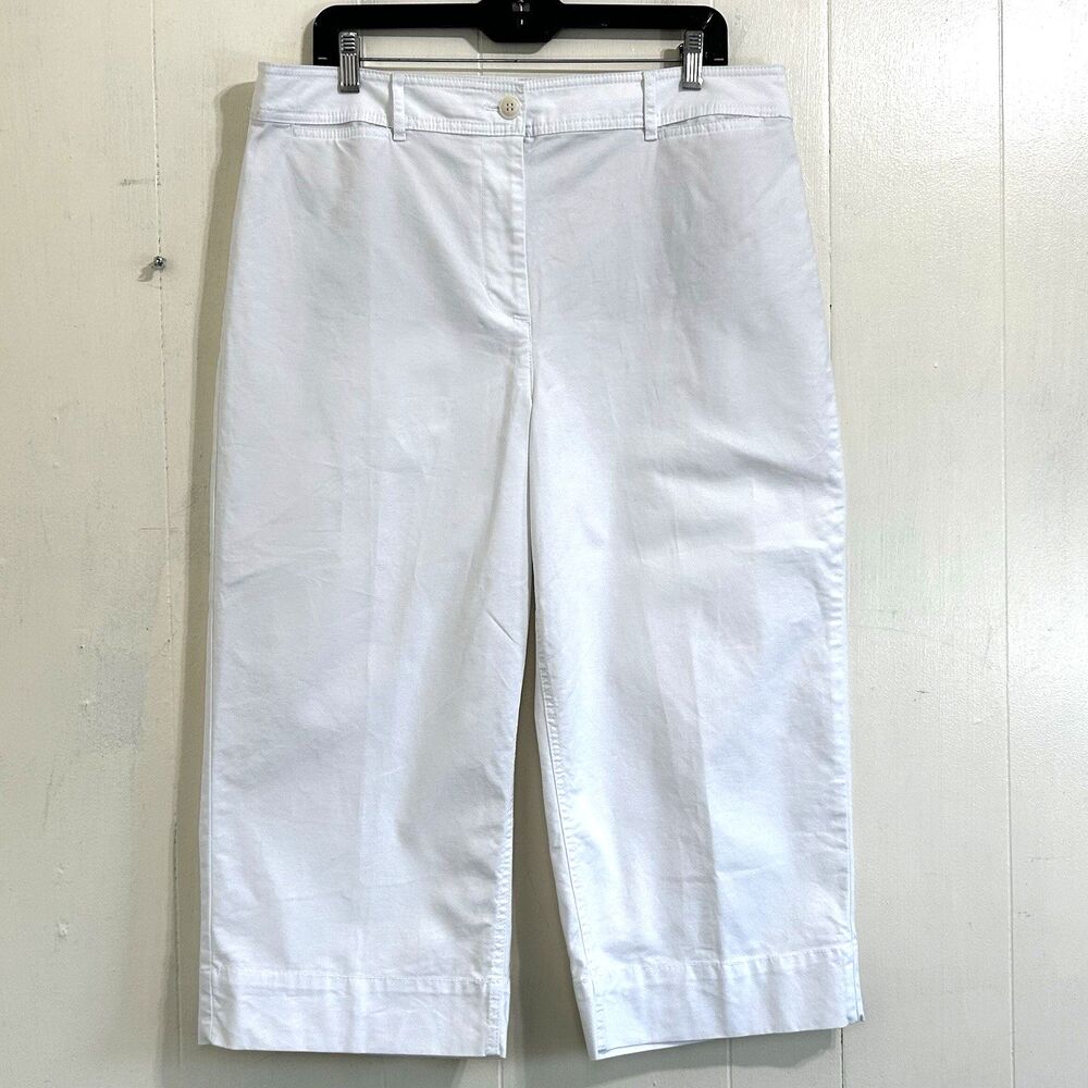 Talbots White Wide Leg Crop Chino Pants Size 16P Petite High Rise With Pockets